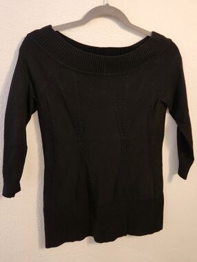 White House Black Market Black Off-the-Shoulder Cable Knit Sweater